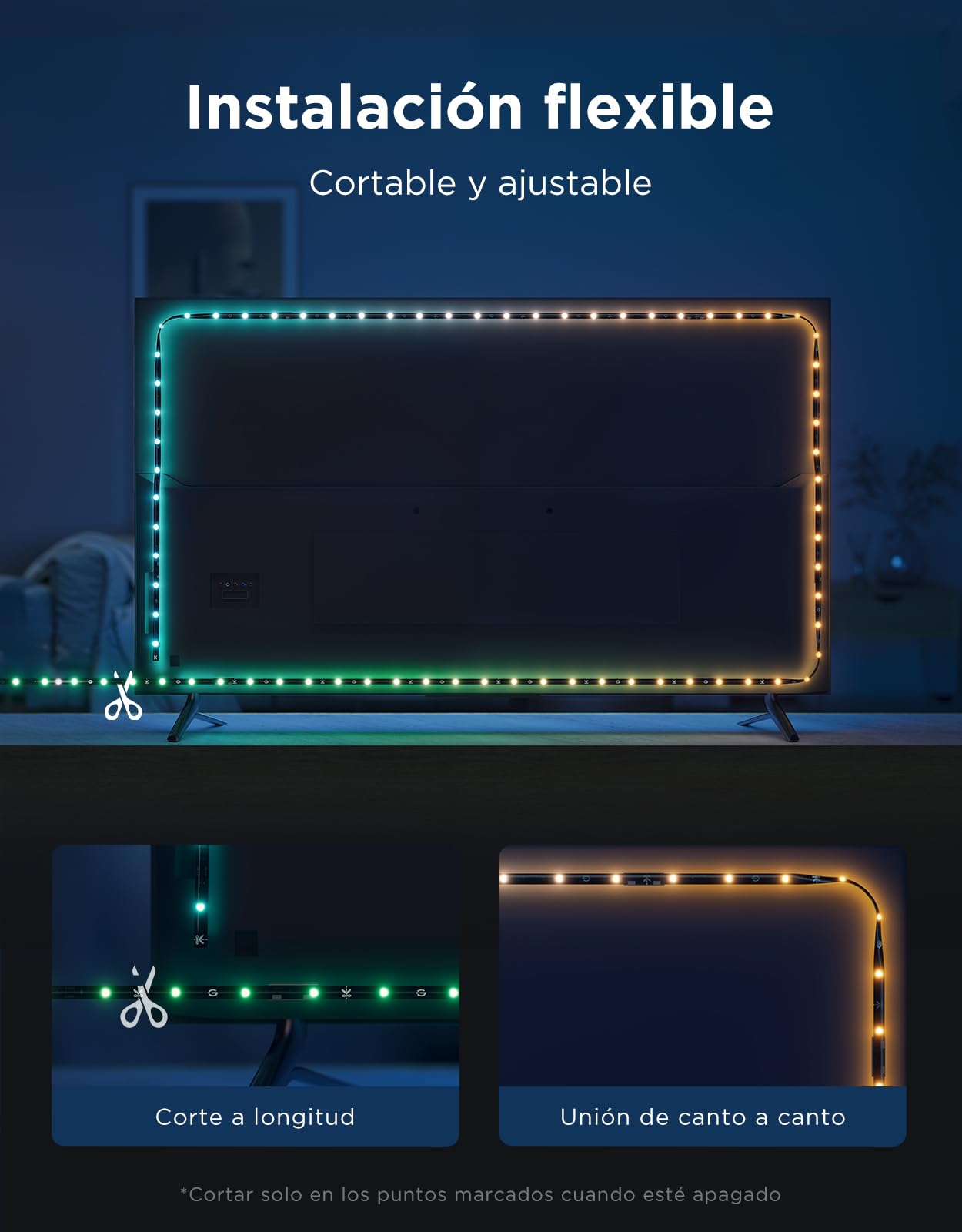 Govee Luz LED Trasera TV 2 para TVs 32-70 pulgadas | RGBWIC 4,4m Recortable, Fácil Instalación, 210+ Modos, Compatible con Matter, Sincronización Musical