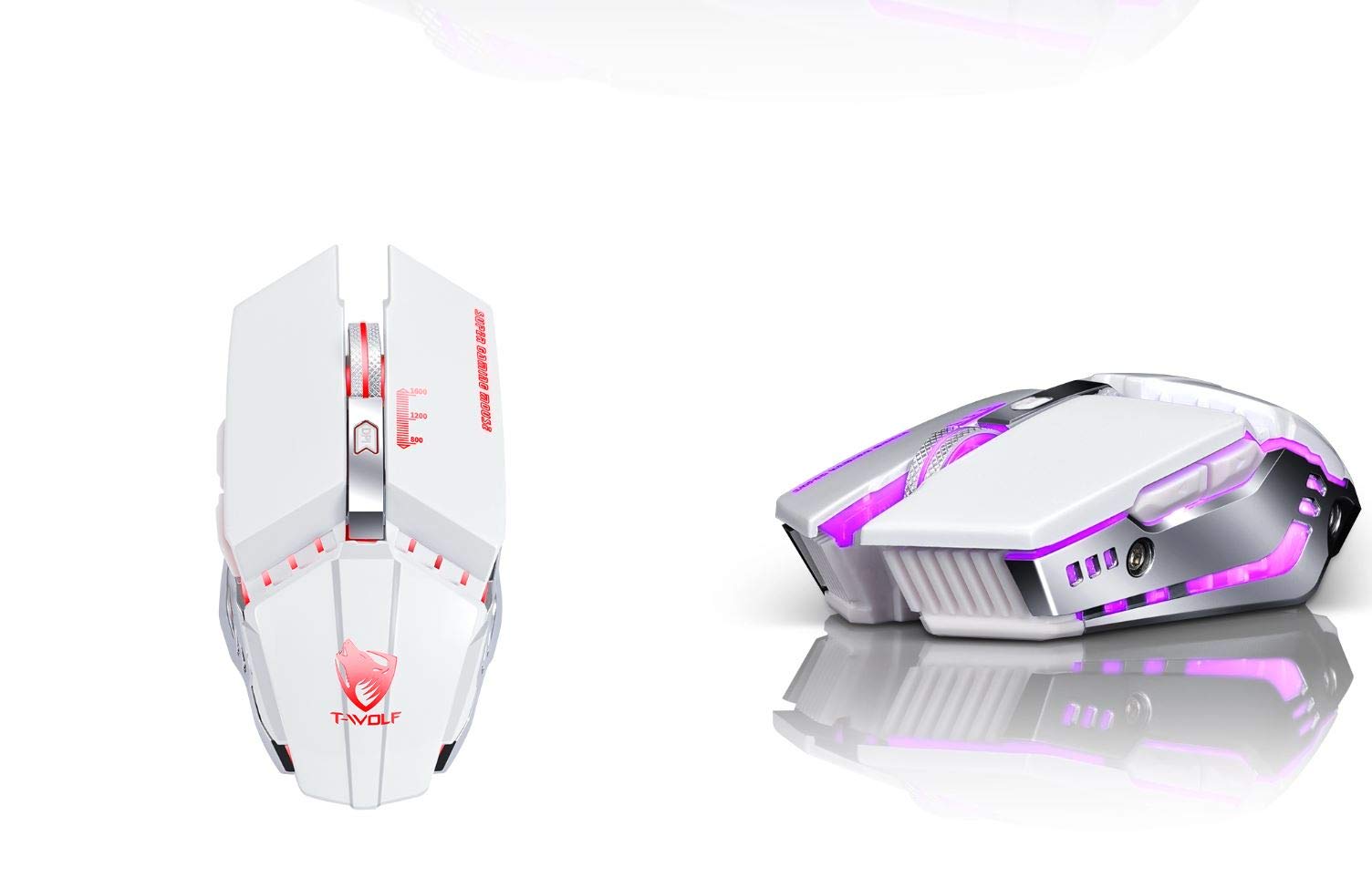 Wireless Gaming mouse 2.4Ghz rechargeable - Thunder wolf Q15…(Pearl White)