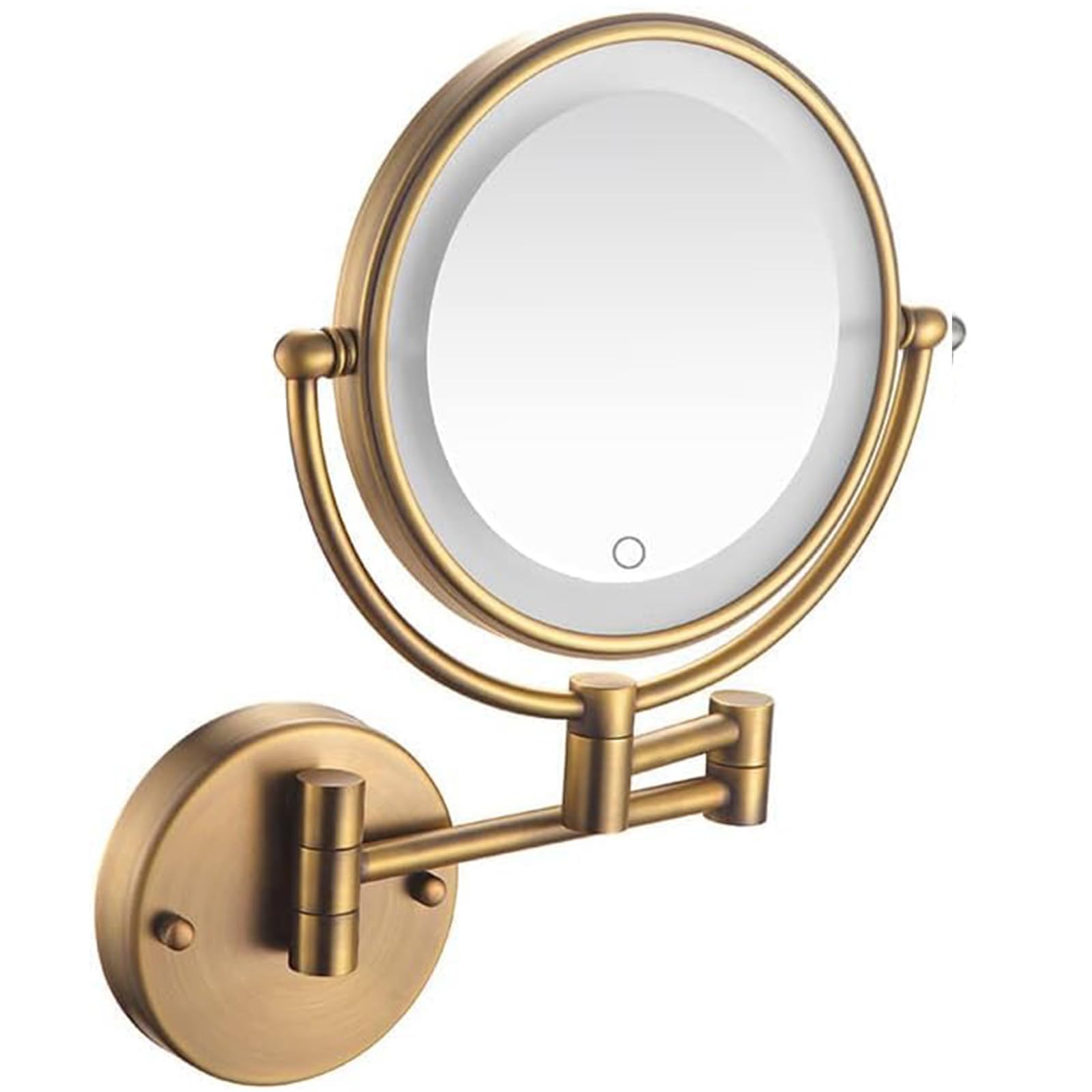 Espejo de Maquillaje Iluminado montado en la Pared Recargable con Aumento 10X, Brillo y Altura Ajustables, rotación de 360°, Espejo de Aumento con luz para Mujeres Carga USB,7X,Bronze