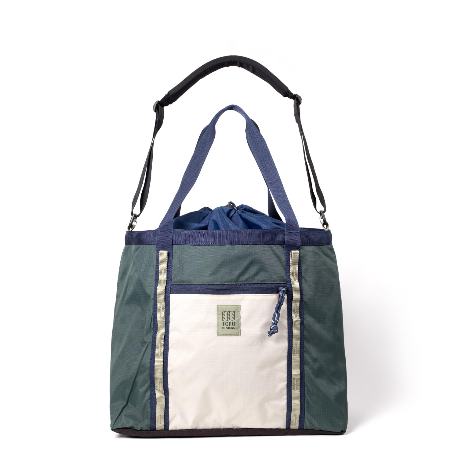 Topo Designs Mountain Utility Tote, Grab + Go Bag, abnehmbarer Schultergurt, Cinch-Top, Gänseblümchen-Kette zum Anklipsen, Fair Trade