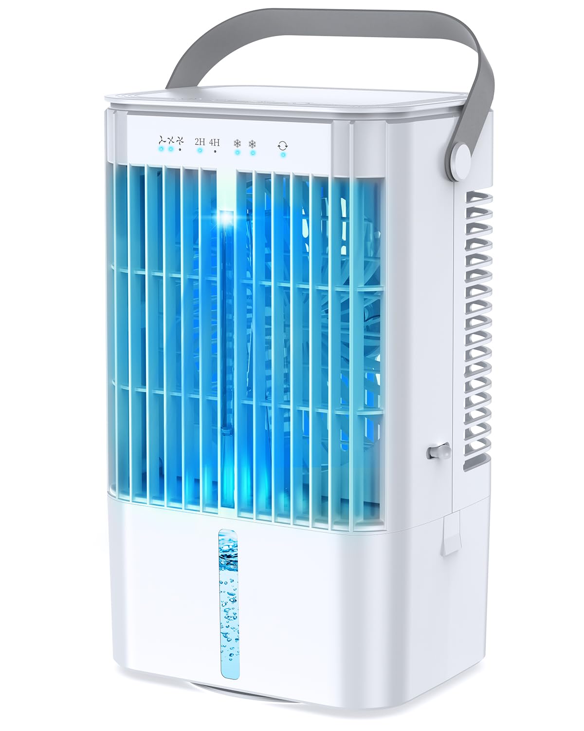 RenFox Mobiler Klimaanlage 4 in 1 Energiesparender Mini Luftkühler mit großem wassertank (1200 ml), 3 Stufen Verdunstungskühlung, 7 Farb LED, Timer und geräuscharm für Home Office und Schlafzimmer