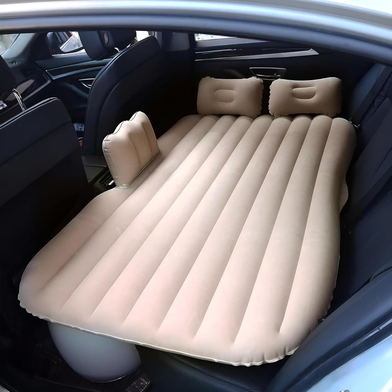 SCILLA Universal Fit Car Inflatable Bed with Pump & 2 Air Pillow| Quick Inflatable Back Seat Bed| Car Bed for Kids, Travel, Trip, Camping, Picnic, Pool & Beach (Beige)-picture-29