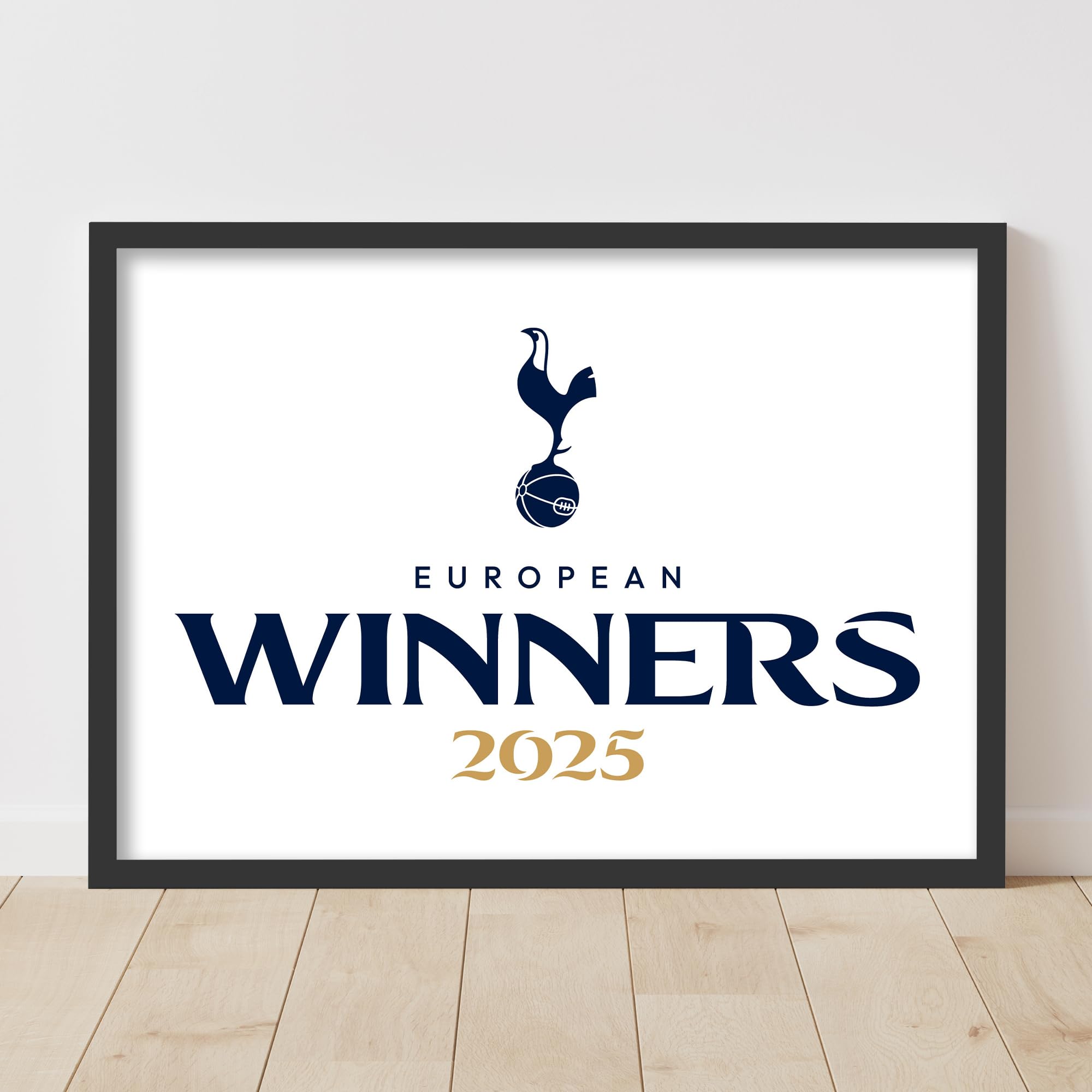 Themed Tottenham Hotspur Print - European Winners 2025 White Poster Wall Art (42cm x 59.4cm - A2)