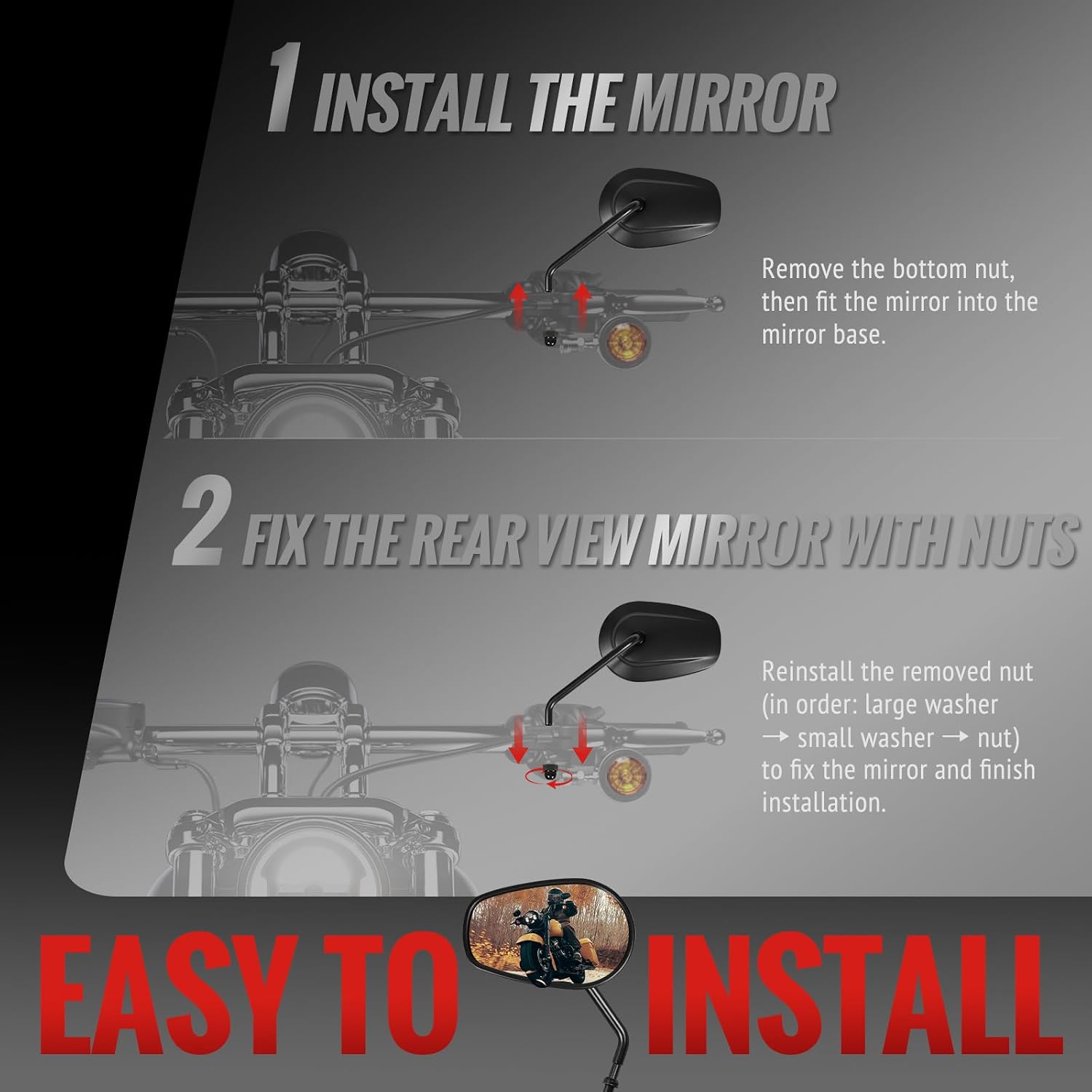 Motorcycle Handlebar Mirrors - Black Tapered Long Stem Rear View Mirrors Compatible for Sportster 1200 883 Road King Street Electra Glide Dyna Softail Road Glide 1982-2025