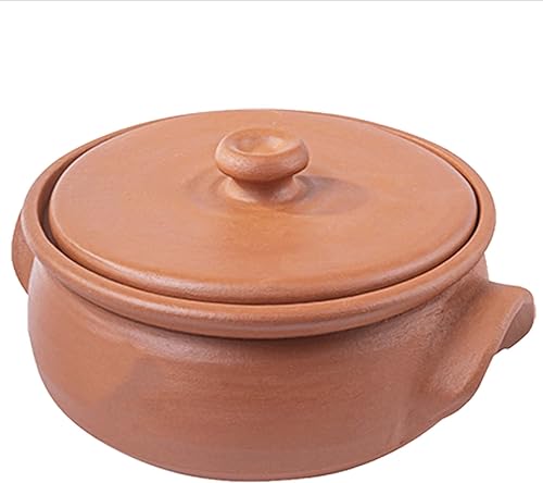 Olla baja hecha a mano de arcilla para cocinar con tapa utensilios de cocina de tierra sin esmaltar sin plomo ollas de yogur de arcilla sartenes de