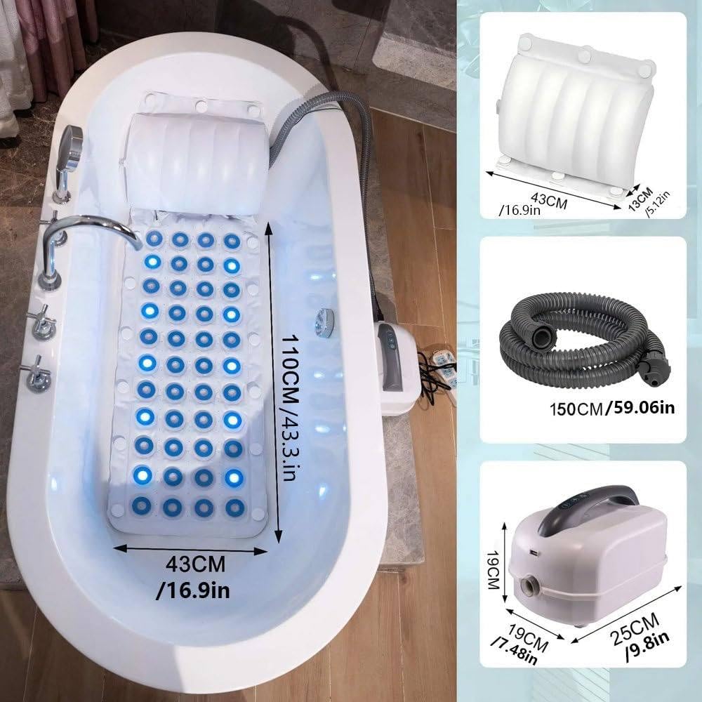 Przenośna Mata Do Wanny Spa Z Masażem Bąbelkowym | Masażer Całego Ciała Z Pilotem | Pilot Zdalnego Sterowania I światła LED | 93 Strumienie | 6 Poziomów Regulacji