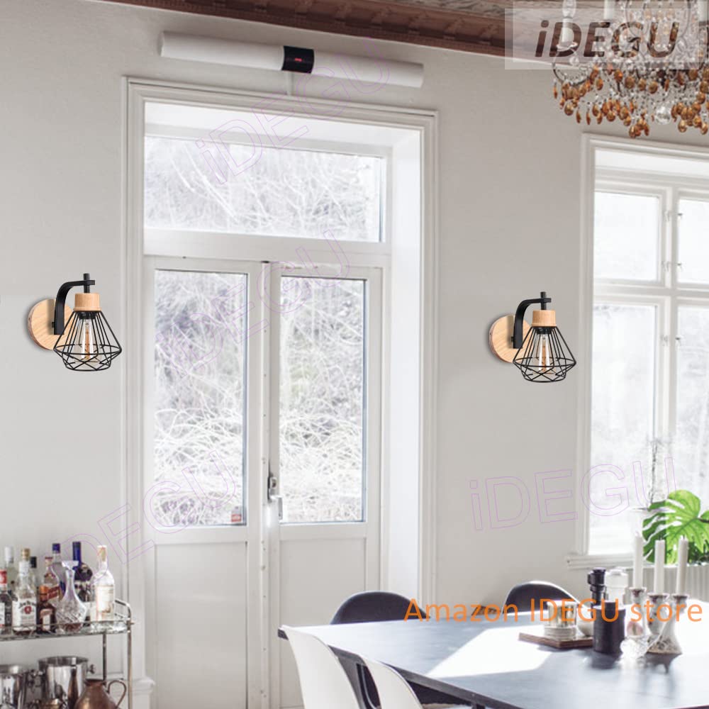 iDEGU Industriële wandlampen, 2 stuks, vintage design, retro lampenkap, hanglamp, kooi van ijzer, zwart, wandlamp E27, binnenverlichting (# kooi A 20 cm