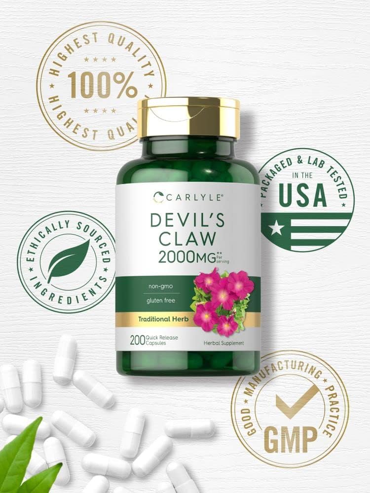 Super Deal Product Devils Claw | 200 Capsules | Concentrated Root Extract | Non-GMO, Gluten Free Supplement | by Carlyle Limited Discount Devils Claw | 200 Capsules | Concentrated Root Extract | Non-GMO, Gluten Free Supplement | by Carlyle