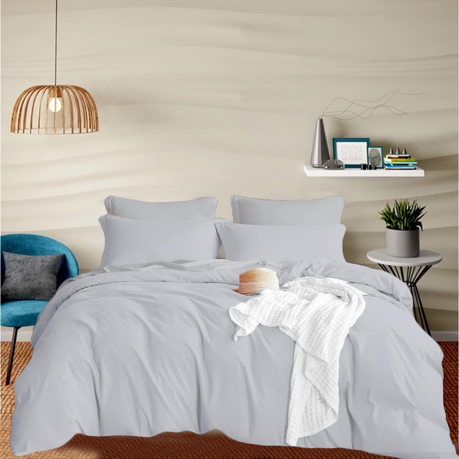 EGYLIN 800 TC Egyptian Cotton Silver Grey Duvet Cover Set Single size 100% Long Staple Cotton Silver Grey Quilt Cover With 2pc PillowShams, Luxurious Soft Sateen Bedding Set