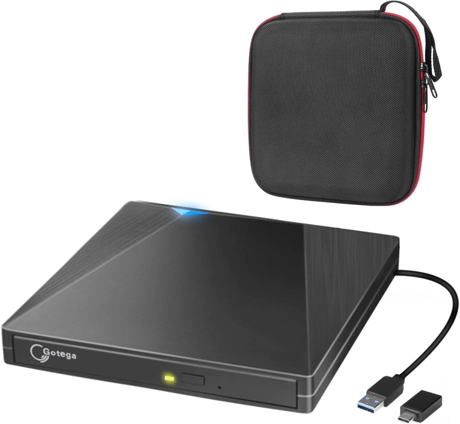 Gotega External DVD Drive USB 3.0 Type C with Storage Case External CD DVD Drive for Laptop Portable DVD/CD ROM +/-RW Drive Burner Rewriter for Windows, Mac, Linux Laptop Desktop, MacBook