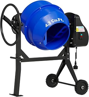 Dkenicor 4.3 Cu Ft Electric Cement Mixer 450W 3/5HP Heavy Duty Portable Concrete Mixer with Wheels & Stand, Blue
