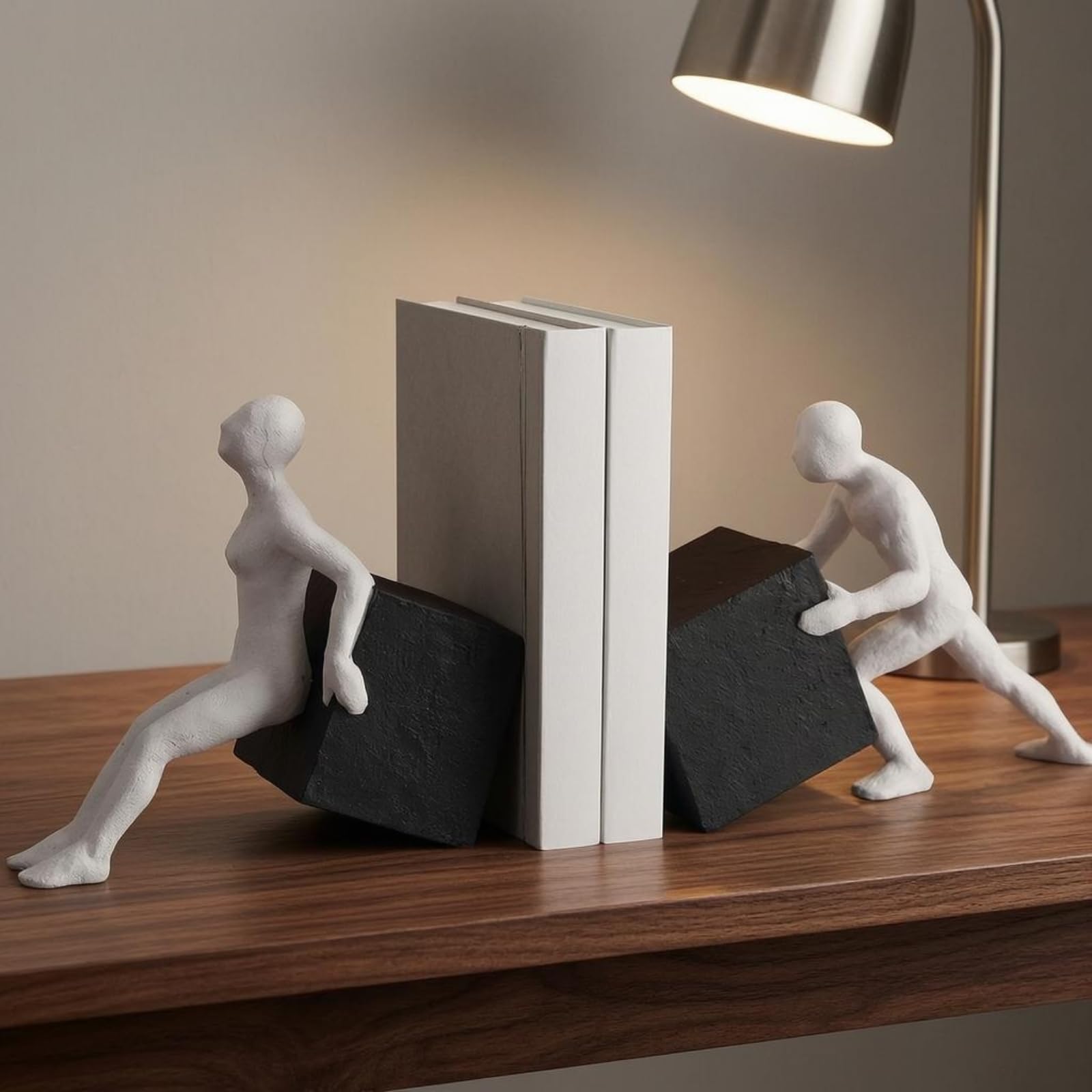 predolo Serre-Livres Abstrait en Résine Blanc et Noir Serre-Livres à Figurines Élégant Butoir Bibliothèque