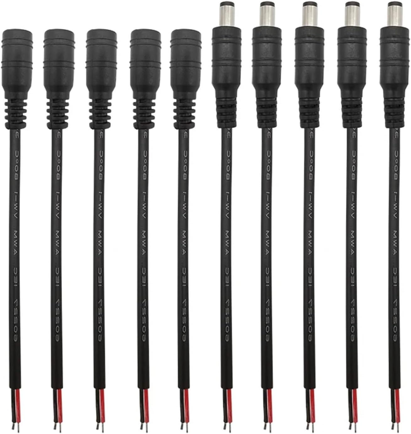 5.5 * 2.1mm DC Male Female Jack Power Cable Connector Wire Adapter 15cm(Black 5Pairs)