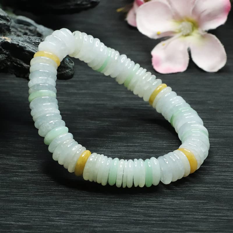 Bracciale in giada da donna, braccialetto elasticizzato con perline e fibbia della pace in giadeite multicolore di grado A del Myanmar for alleviare lo stress, meditazione yoga, 9 mm