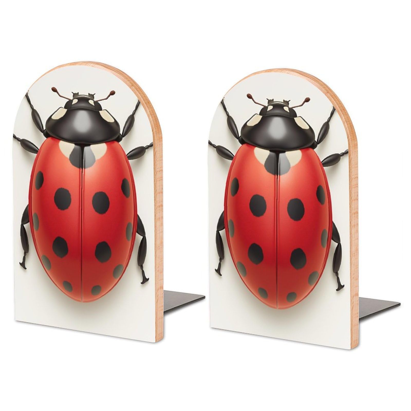 Mrwqc Multi14 Bookends Red Ladybug Ladybird Book Shelf Holder Bookend Book Stand Wooden Bookshelf Book Stoppers For Shelves 2 Pieces