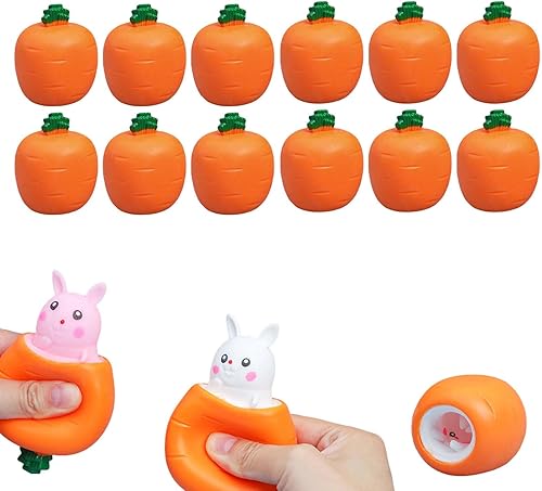 Miniatura 10 de Esenciales para cesta de Pascua, conejo de zanahoria desplegable, conejo de Pascua hecho a mano, divertido y novedoso para apretar zanahoria, conejo