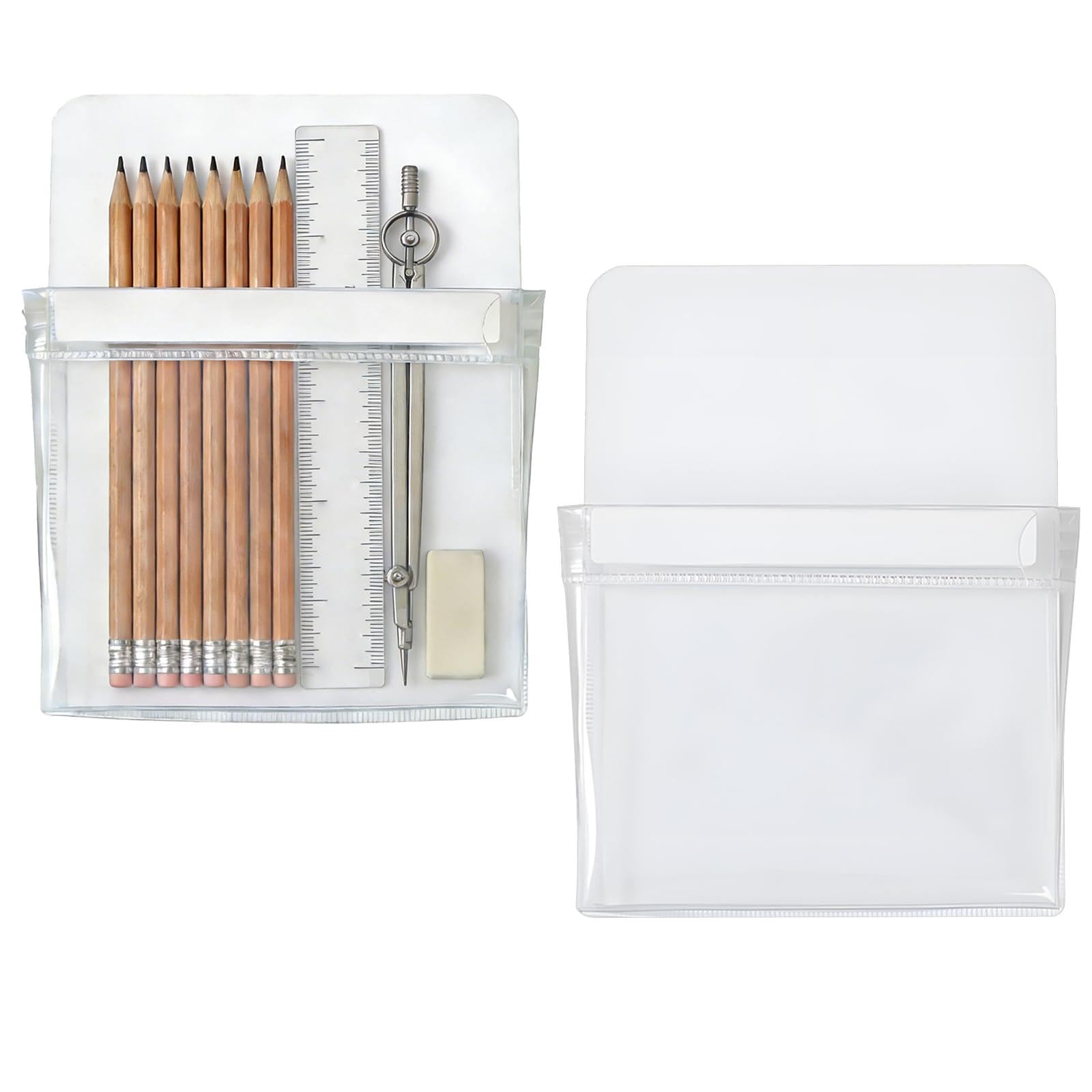VEINARDYL 2 pcs Magnetic Pen Marker Holders, 4.7" x 6.5" Magnetic Pencil Cup Pouch Clear Magnet Basket for Fridge Whiteboard Pen Storage Locker Accessories