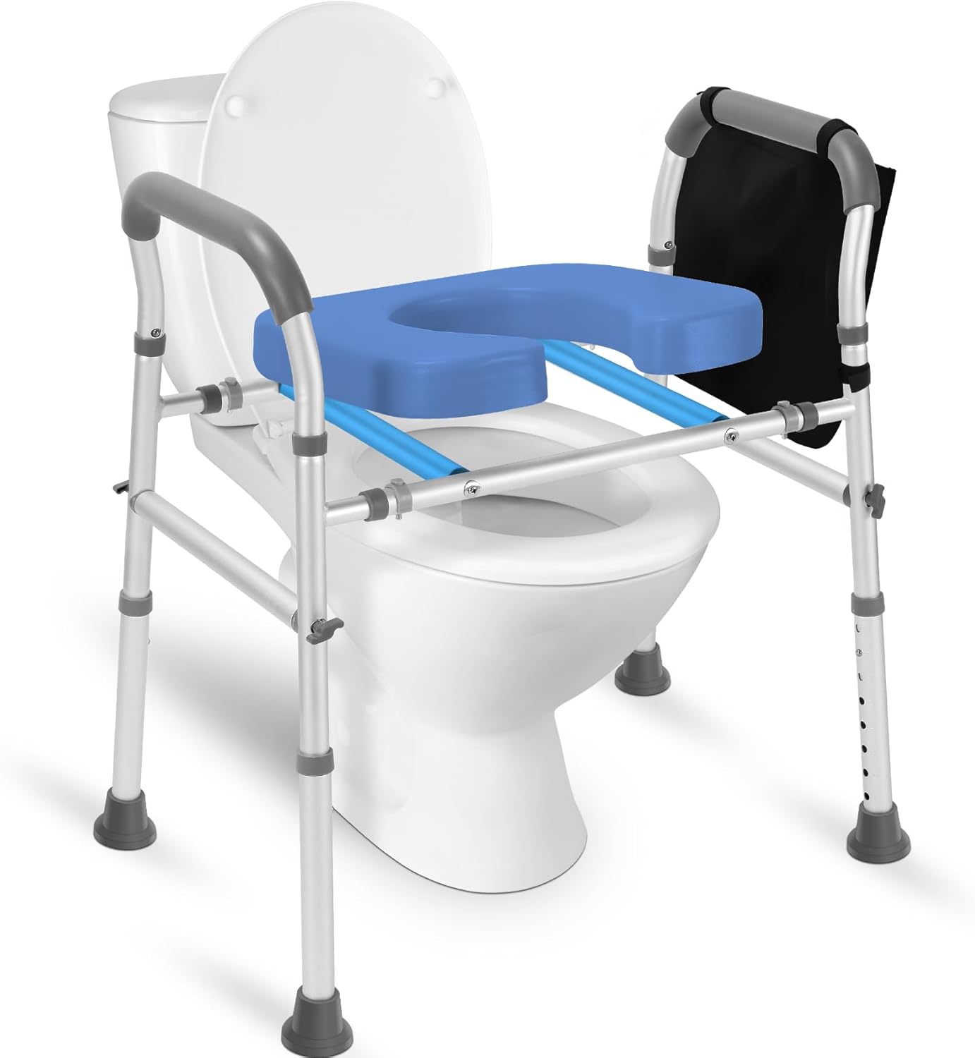 Upgraded Raised Toilet Seat With Handles, 500lbs Capacity 4 Reinforced Bars Toilet Seat Risers For Seniors, Adjustable Height & Width Toilet Seat Riser Seniors/Handicap/Disabled Fits Any Toilet