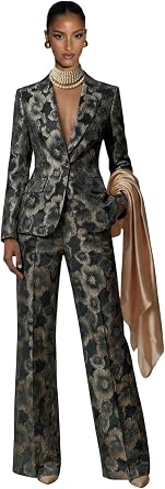 Jacquard Suits for Women 2 Piece Floral One Button Prom Blazer and Pants