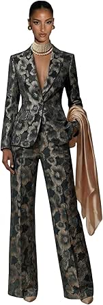 Women's Floral Jacquard Two-Piece Pantsuit