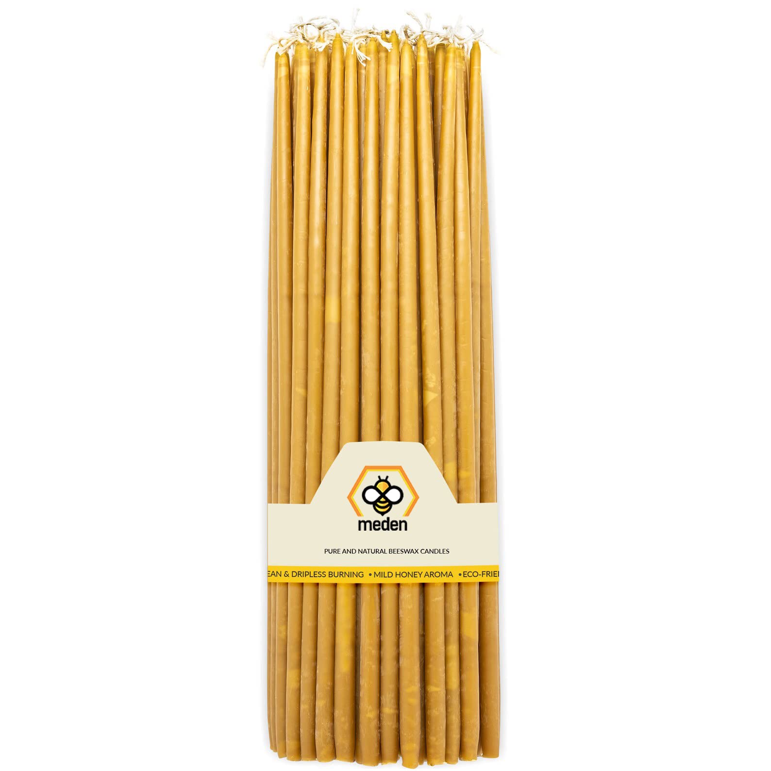 Meden Pure Beeswax Church Candles - Dipper Tapered, Handmade, Orthodox Church Candle Tapers For Prayer, Ritual, Christmas - No Soot, Dripless, Tall, Bendable, Height 27Cm (15)