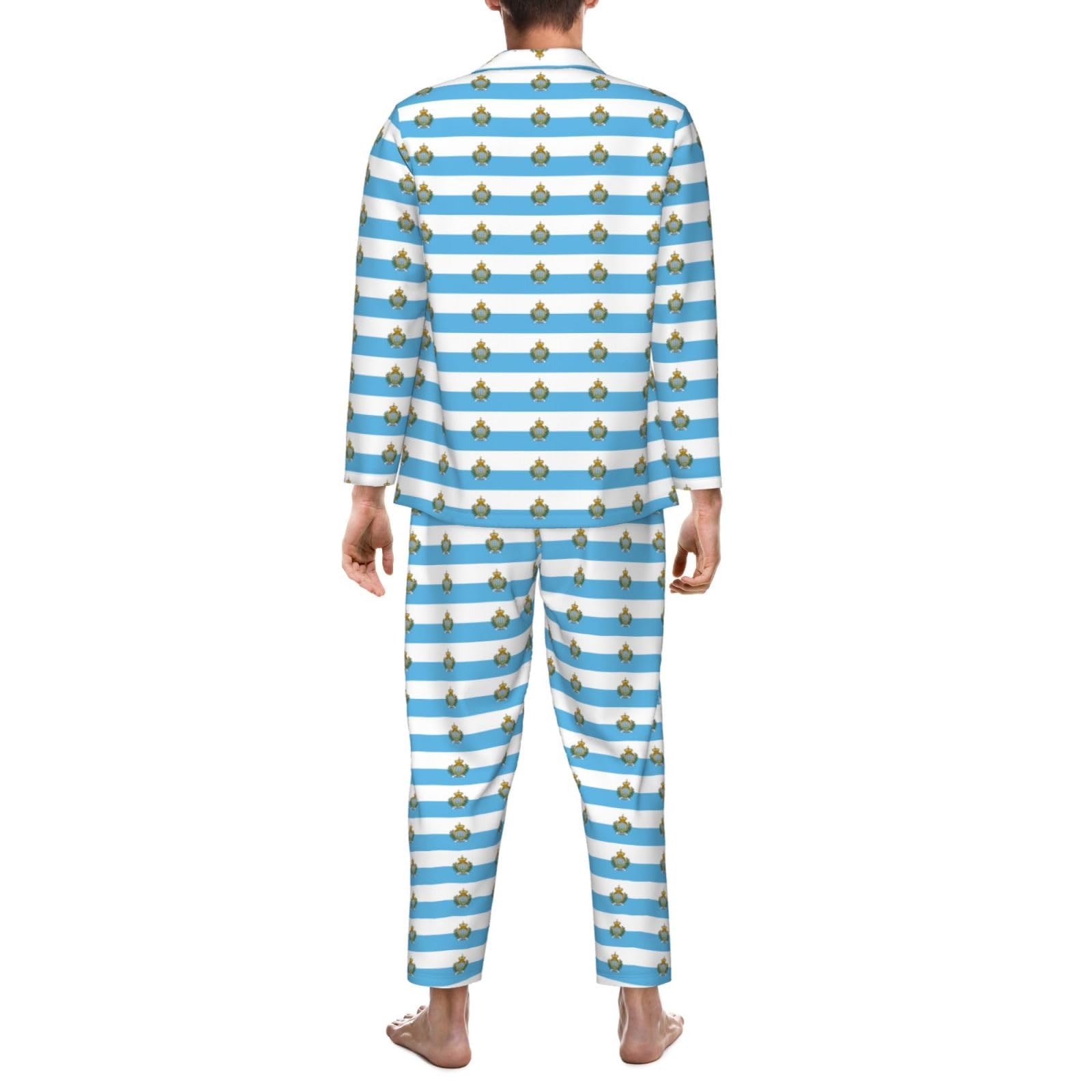 Bandiera di San Marino Stampa Uomo Manica Lunga Pigiama Set Due Pezzi Vestito Traspirante Accogliente Weekend Loungewear