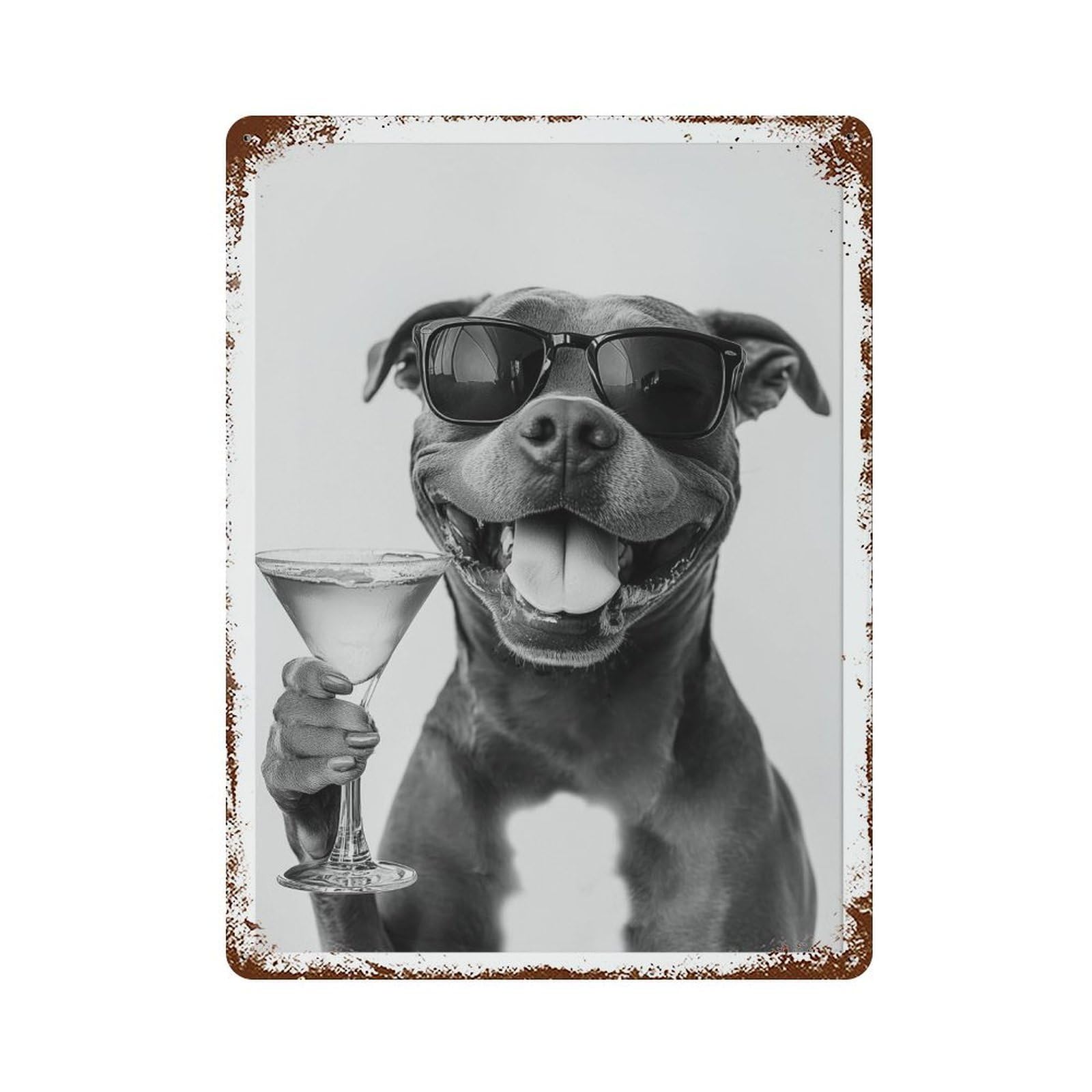 xiaoxiaoshen Staffy Bull Terrier Drinking Cocktail Funny Dog Mini Bar C Decor Wall Decor Art Metal Tin Poster Modern Home Decor Art Home Bar Shop Decorations Vintage Sign 40x30cm