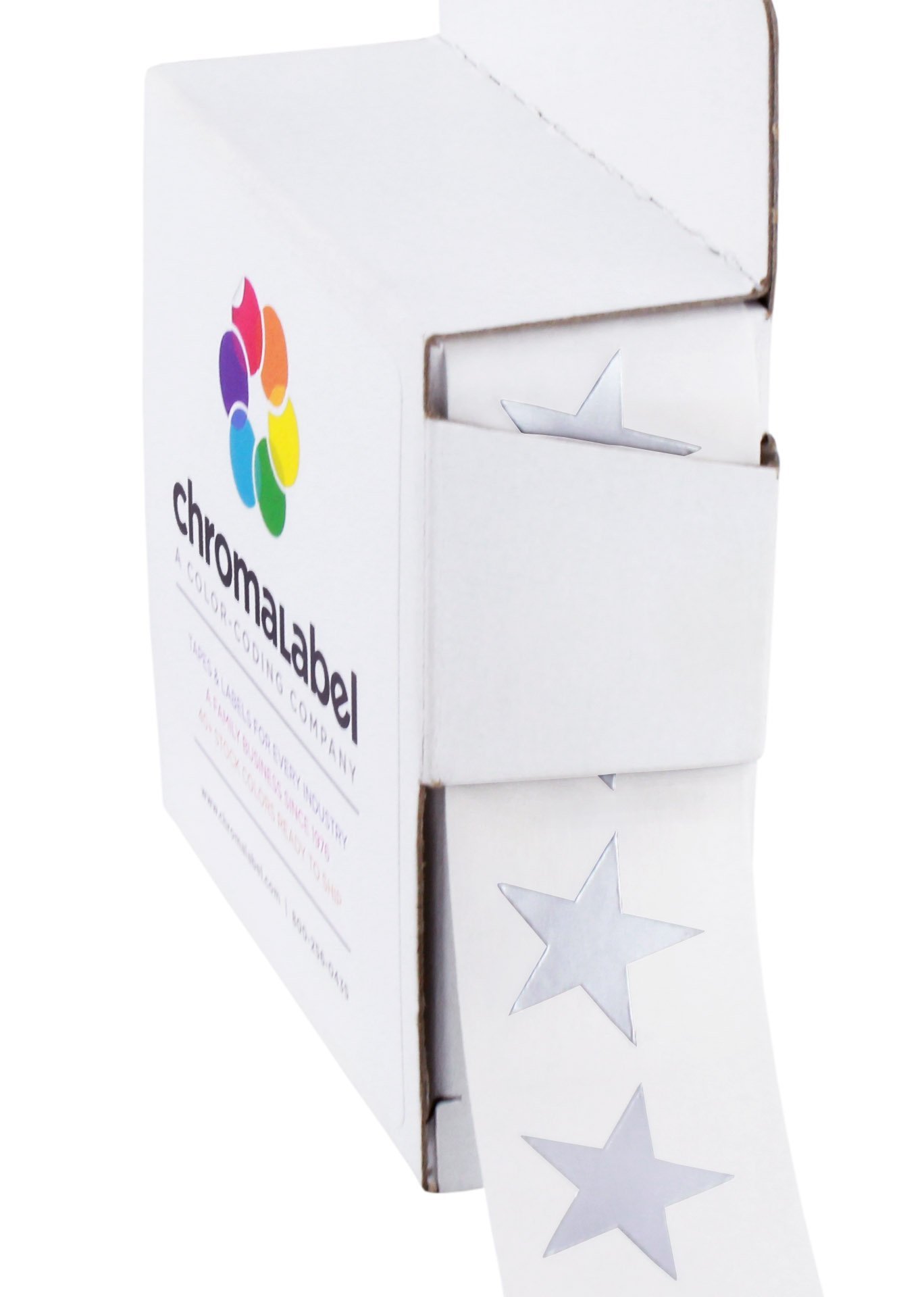 ChromaLabel19mm (3/4 inch) Colour-Code Star Stickers, 1000 Labels per Dispenser Box, Metallic Silver