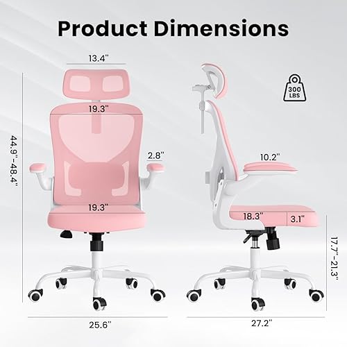 Miniatura 2 de Silla de oficina ergonómica, silla de escritorio giratoria de malla con respaldo alto, soporte lumbar ajustable, reposacabezas y reposabrazos