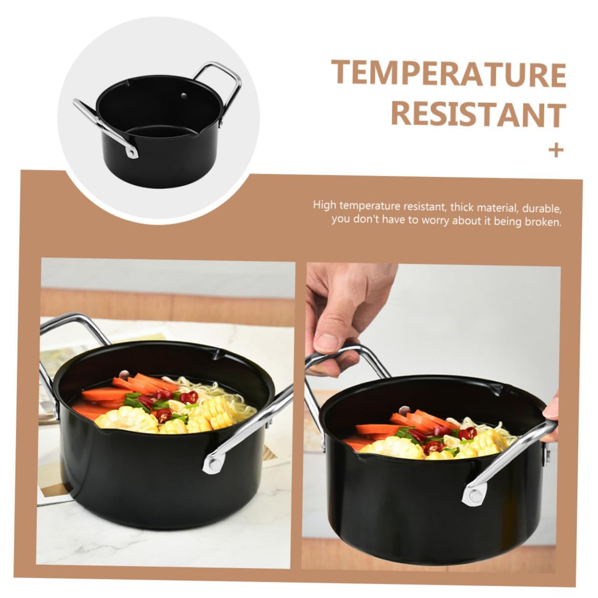 UKCOCO Olla de Acero al Carbono Gruesa Asa, para Guisar y Salsa Barbacoa, Uso en Cocina del Hogar y Picnic, Negra