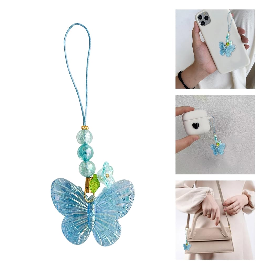 JSGHGDF Flower Butterfly Pendant Phone Charm Hanging Rope Cute Phone Chain Strap Bag Decoration Lanyards Keychain Accessory