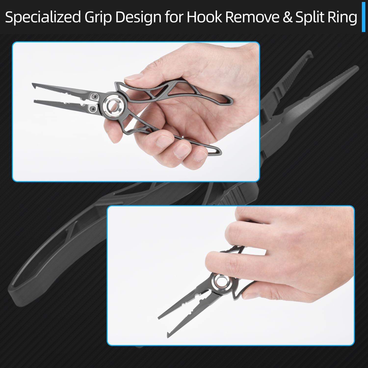 GOMEXUS 7 inch Pinze da pesca e placcatura in titanio, Saltwater Resistant Fishing Gear, Line Cutter, Hook Remover, Stainless Steel Split Ring Pliers with Carbbide Blade EXOSKELETON 7"