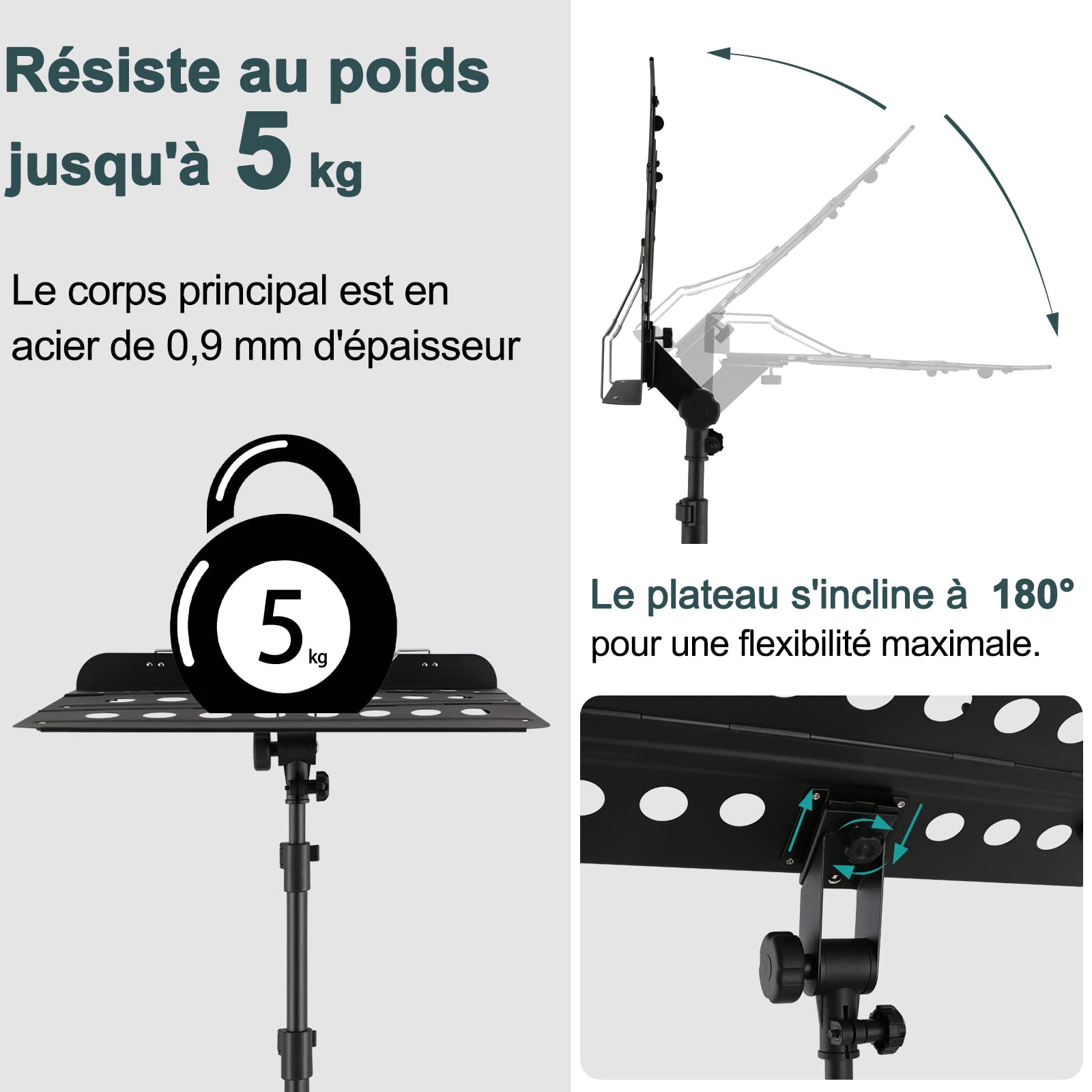 Eastrock Pupitre Musique Portable en Métal, Pupitre de Partitions Pliable, Pupitre Musique 2 en 1, Pupitre télescopique avec Support de téléphone, Pupitre en Livres Pliable Hauteur Réglable avec Sac