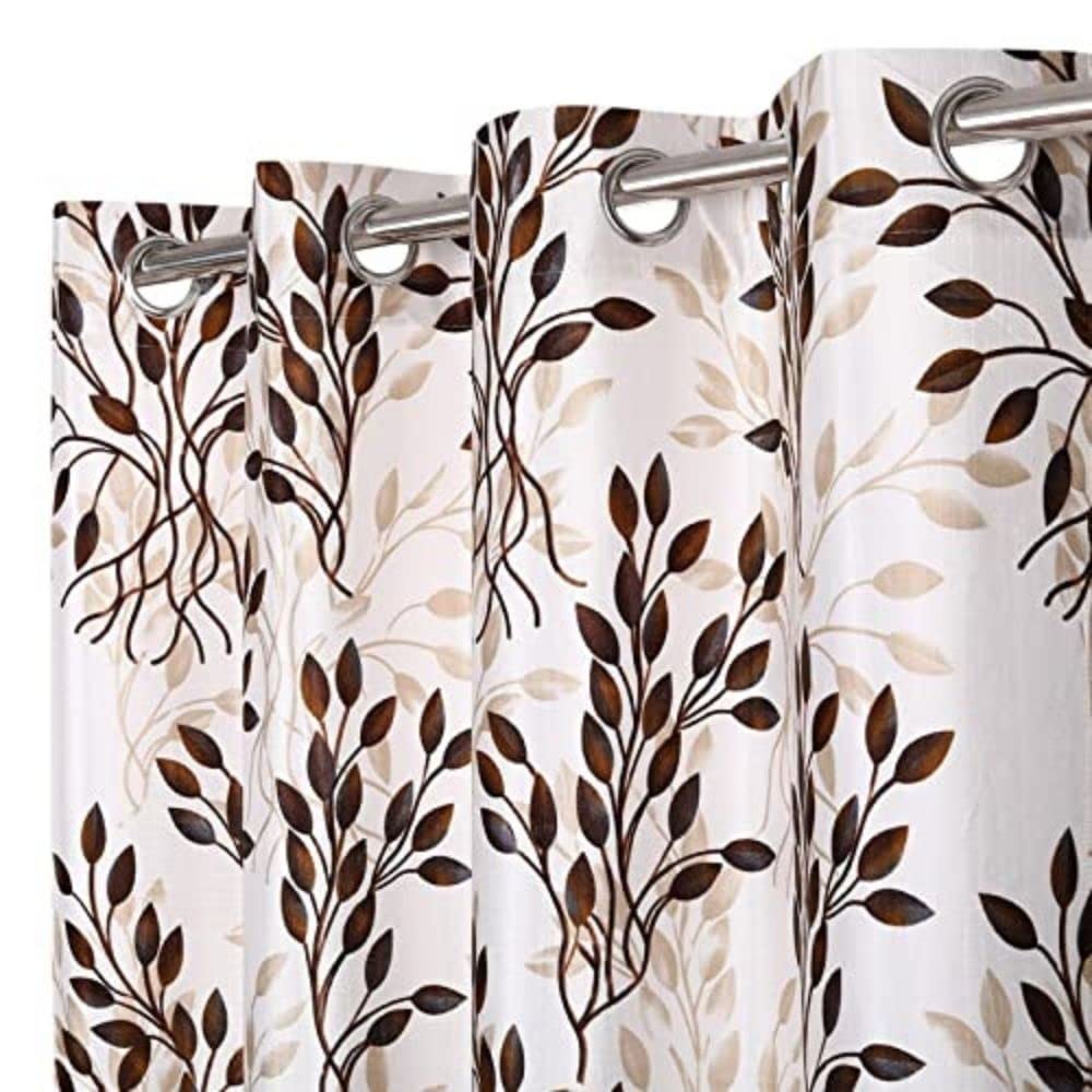DECOROLOGY Leaf Printed Floral High Knitting Yarn Polyester Curtains | Room Darkening Premium Screens Curtains for Window | Parda for Living Room, Bedroom, Hall | Curtains 5 Feet Long Set of 2