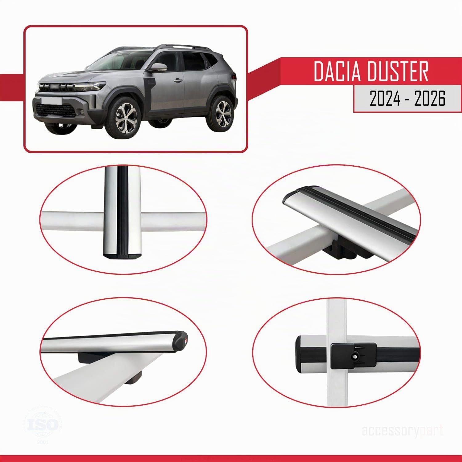 Compatibile con Dacia Duster 3 (P1310) 2024-2026 BASIC Model Barre Tetto Portapacchi Auto Barre Portatutto Grigo Alluminio 2 Barre