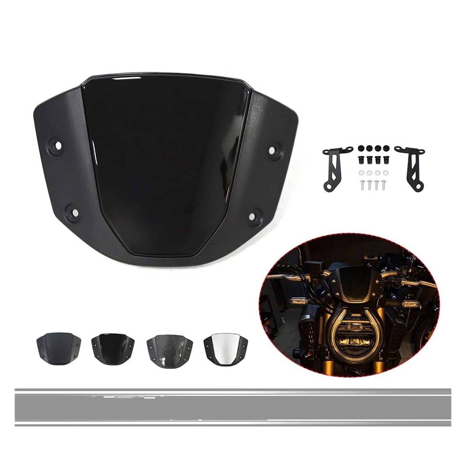 Cúpula Touring para CB650R para CB 650 R 2024 2025 Deflector De Viento Delantero Protector Pantalla Visera con Soporte Carenado Aire Motocicleta Deportes Viento(Bright Black)