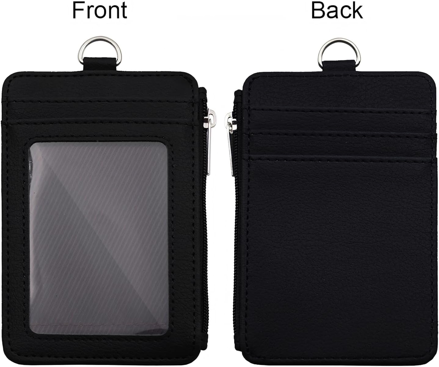 GOGO Badge Holder with Zip, Slim PU Leather ID Badge Card Wallet Case with 20" Neck Lanyard and Retractable Badge Reel-Black5PCS