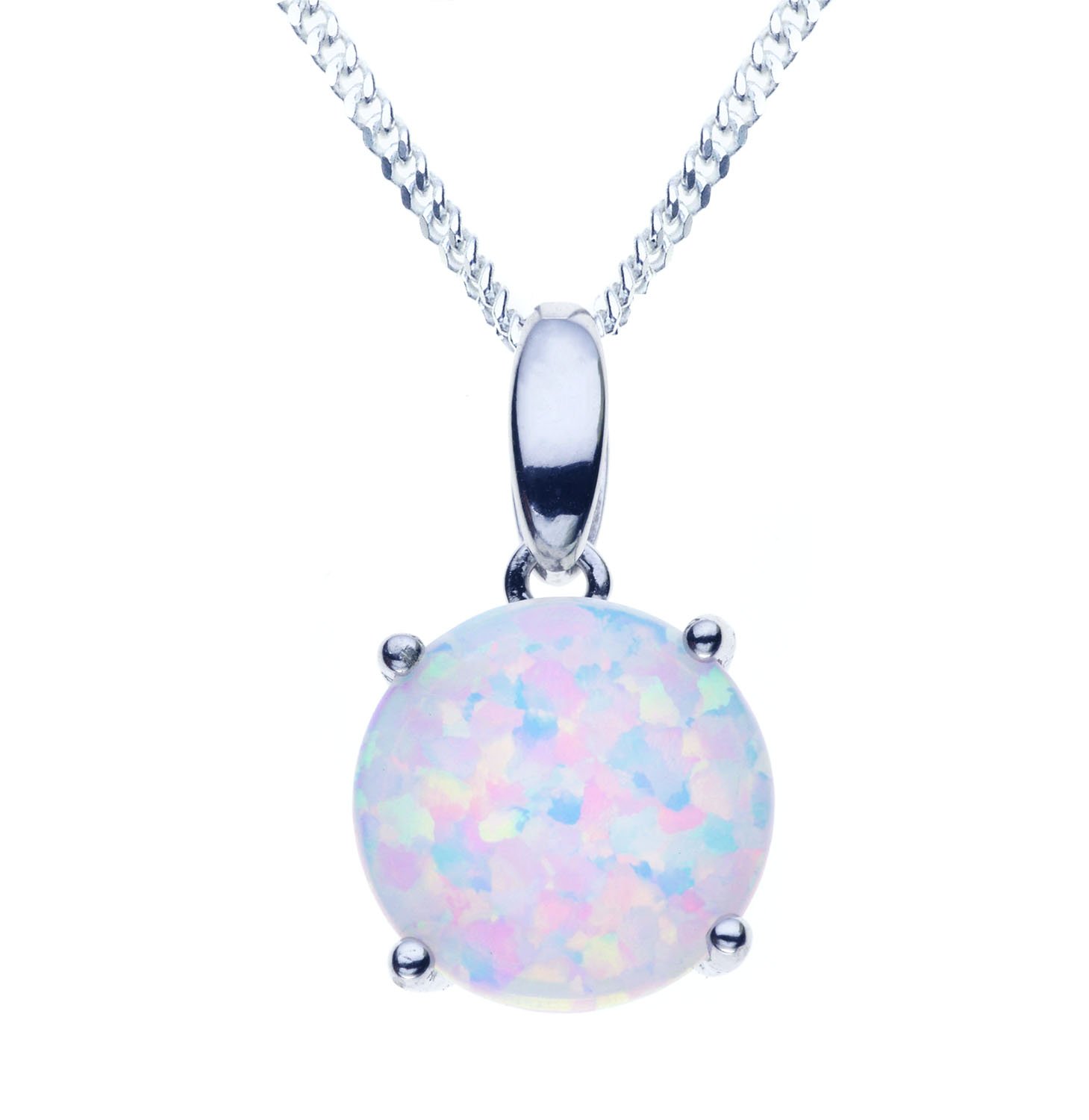 GM Jewellery White Opal with Pink & Blue Fire Pendant Necklace in 925 Sterling Silver