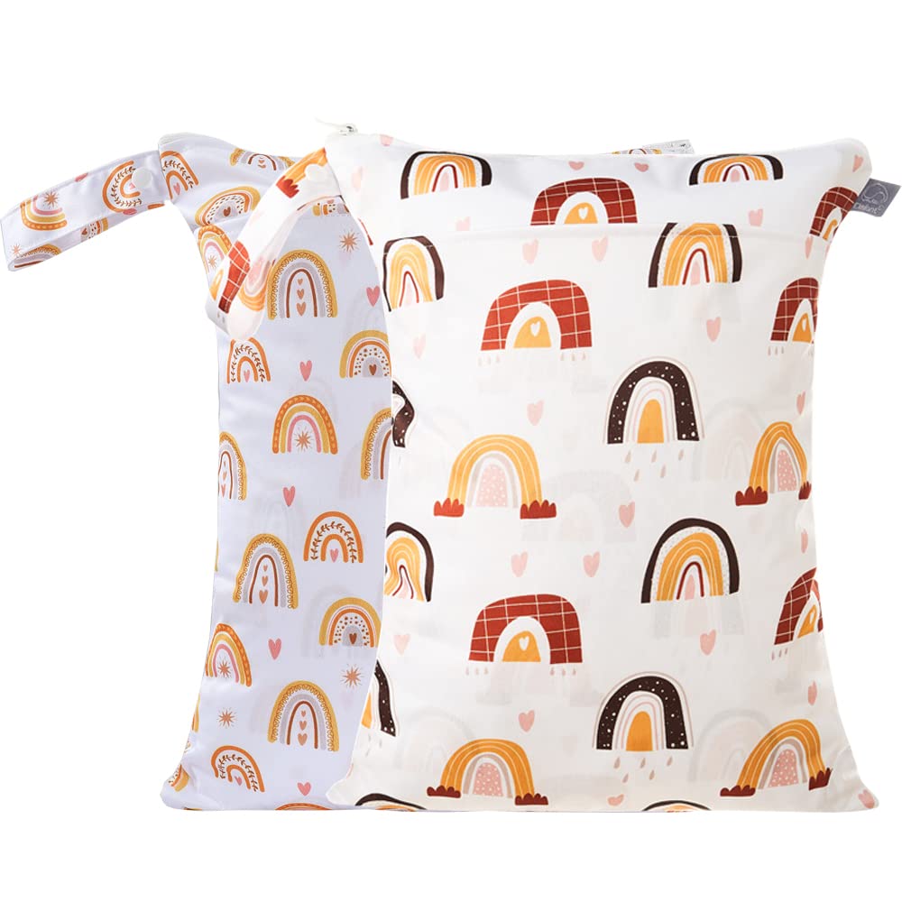 2 pcs/set Wet Dry Bags for Baby Cloth Diapers - Reusable, Washable for Stroller, Diapers, Toiletries, Travel Bags, Beach, Pool, Gym Bag with Two