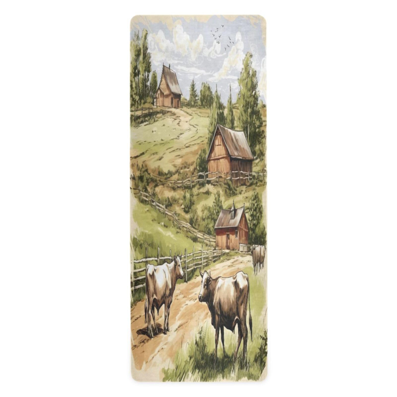 Msyxl Farm Animals Yoga Mat Non-Slip Fitness Mat for Pilates, Workout & Home Gym, 71x26 Inch Yoga Mats for Enhanced Yoga Practice