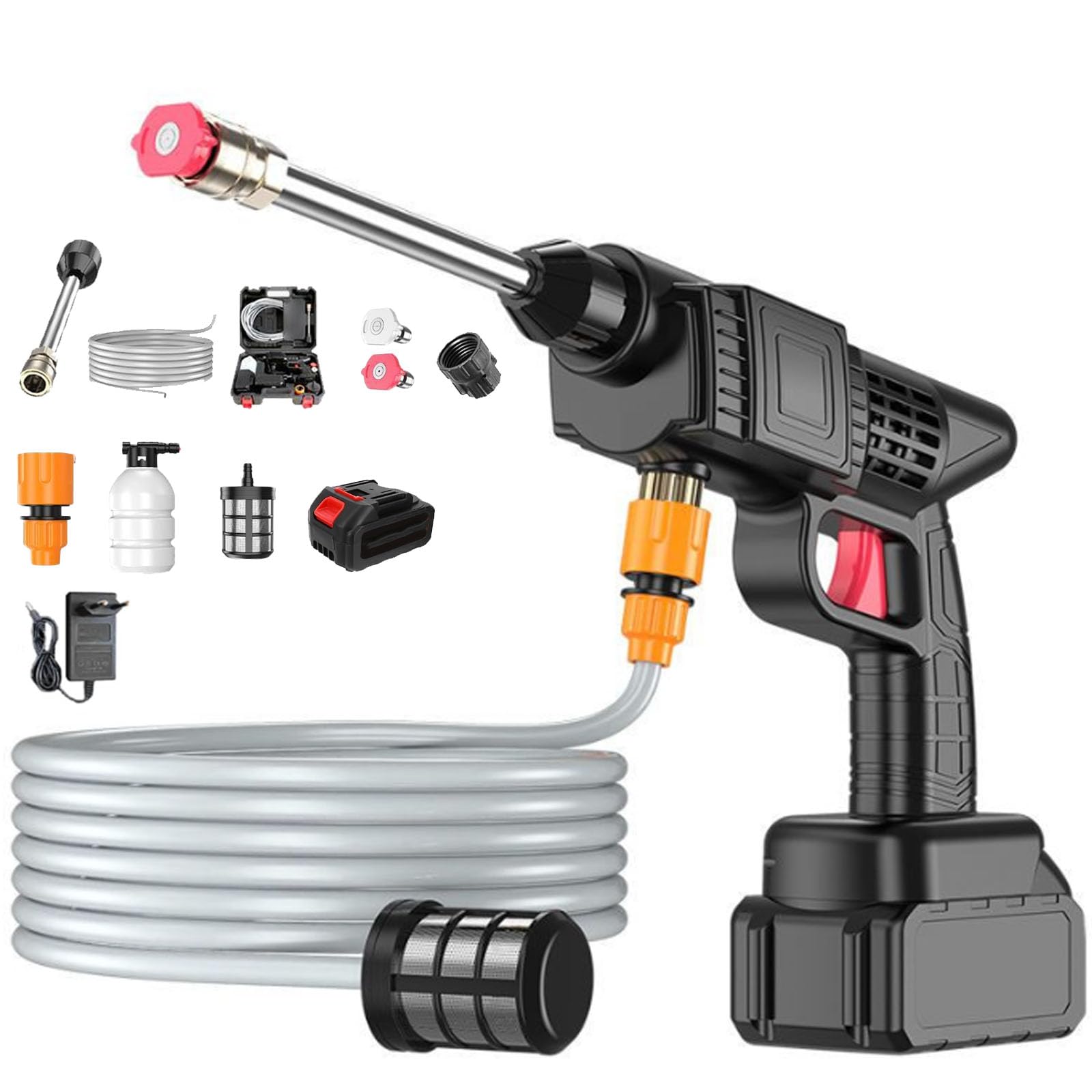 Cordless Portable High Pressure Spray Water Gun,Cordless Pressure Washer,6-in-1 Nozzle High Pressure Washer Gun,Handheld Multifunctional Electric Car Washer,for Car Wash,Garden (One Battery) Product Image 1