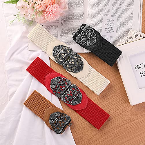 Allegra K Elastic Wide Waist Belts for Women Metal Buckle Stretchy Belts4