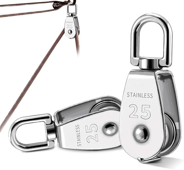 2 Pack M25 Single Pulley Block, 304 Stainless Steel Pulley Roller 360 Degrees Swivel Pulley for Washing line Ropes - Safe Loading up to 150KG