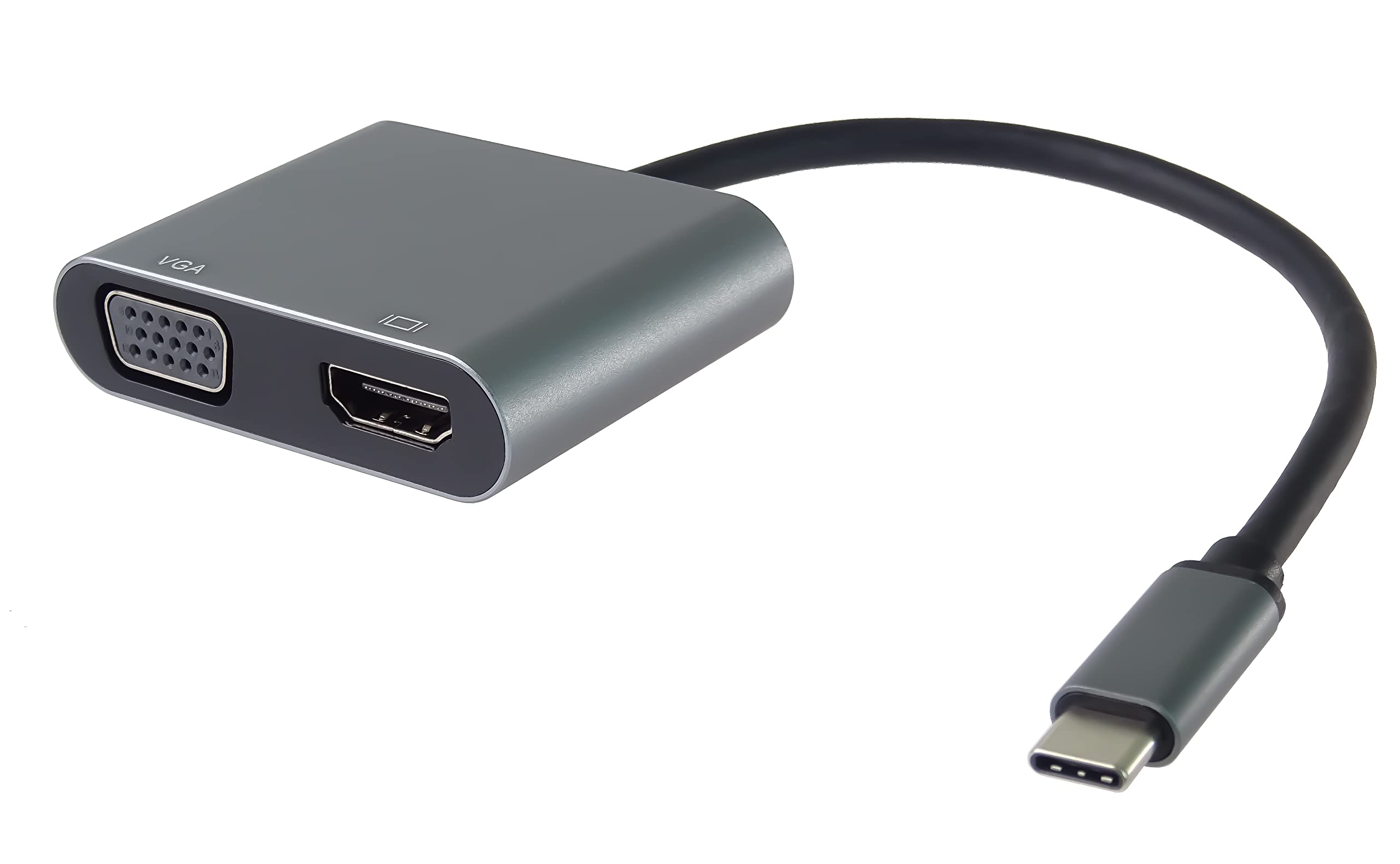 PremiumCord MST Adapter USB-C to HDMI + VGA, USB 3.2 Type C Male to HDMI + VGA Female, Extended + Mirror Functions, Resolution 4K 2160p, Full HD 1080p, Colour Black, Length 20 cm