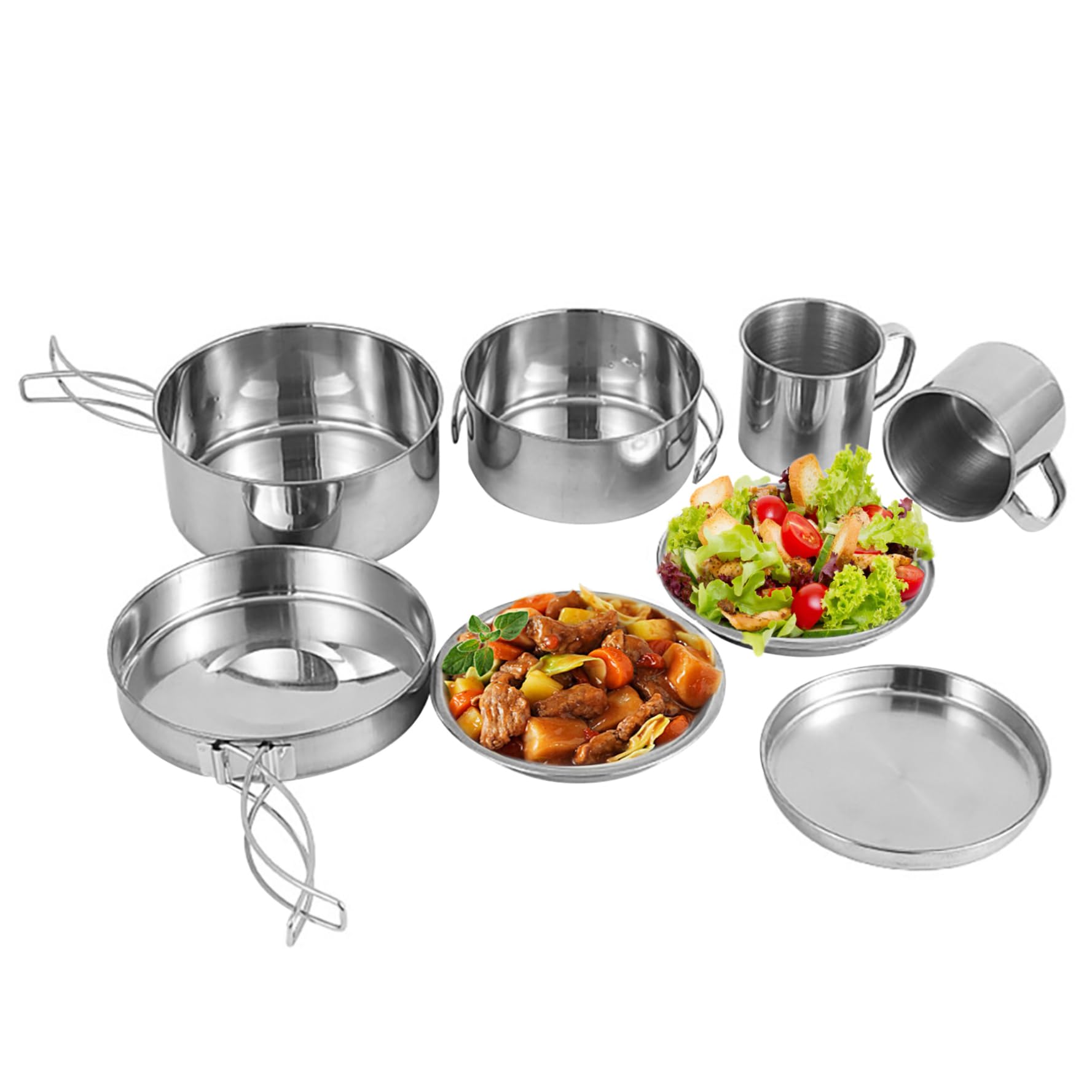 Set da cucina da campeggio in acciaio inossidabile per 3-4 persone, pentole leggere impilabili per zaino in spalla e picnic