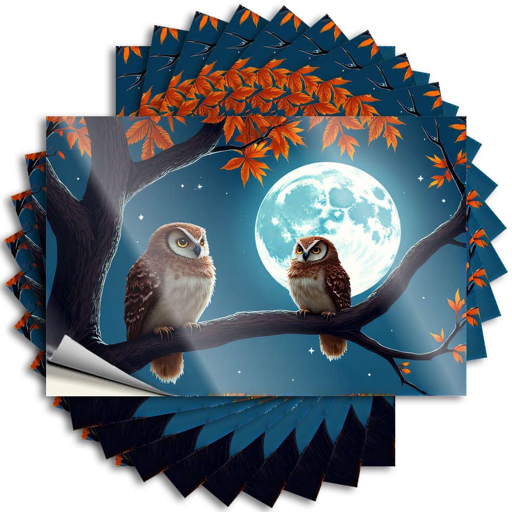 Tattoo Case Plush Two Owls Perched Under A Full Moon for Motorcycle - Patio Bar Accessories Easy Peel Removable(12X18CM)