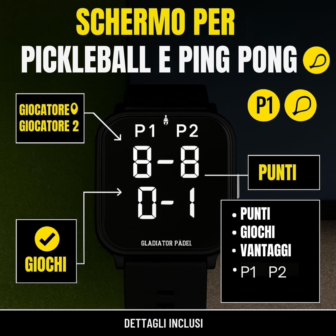 OROLOGIO SEGNAPUNTI PADEL,TENNIS,PICKEBALL E PING PONG |+ Modalità Sveglia-Cronometro e Orologio|accessori padel|accessori tennis|regali per padel |segna punti padel
