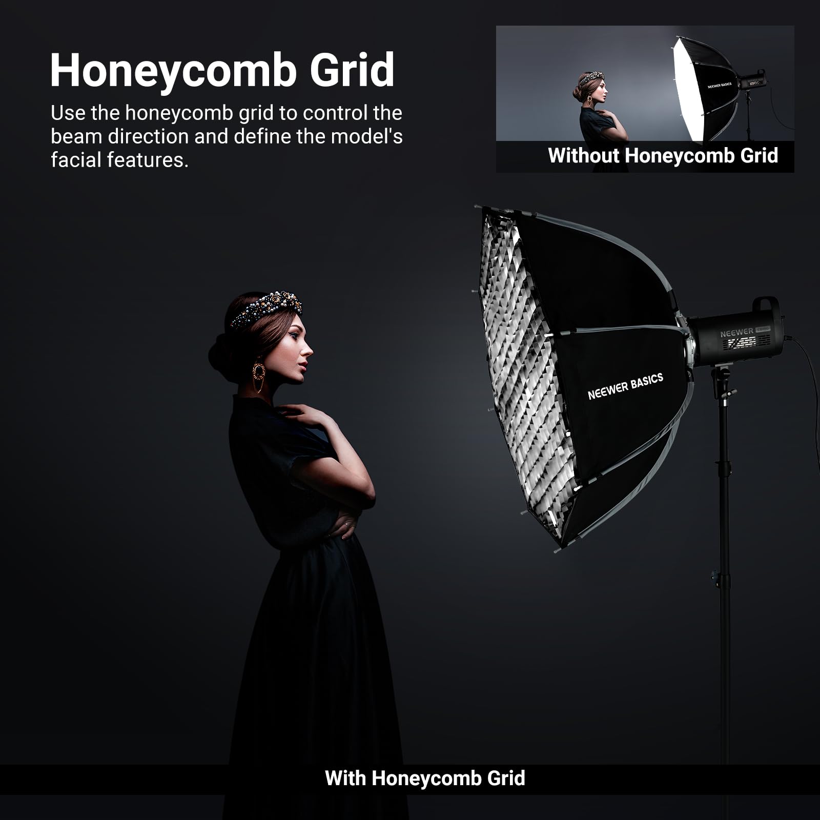 NEEWER BASICS ośmiokątny Softbox Bowens Mount, 35,4'' Quick Release Soft Box zestaw oświetleniowy z siatką, kompatybilny z Aputure 150c kompatybilny z Godox SL60w, FS300C FS150B HB80C CB200C Q6, NS64P