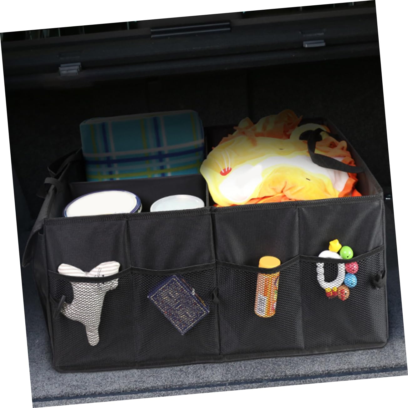 TOPBATHY Kofferraum Organizer fürs Auto aus Oxfordstoff Schwarz mit Mehreren Fächern und Taschen Robust und Platzsparend für Kofferraum