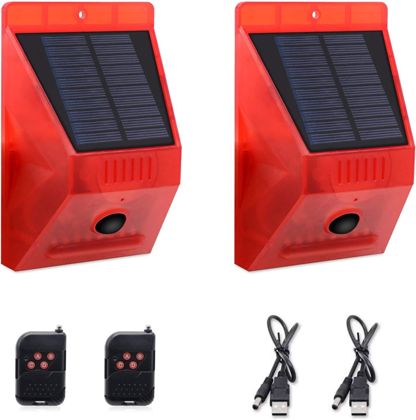 ChunHee Solar-Bewegungsmelder Außen-Bewegungsmelder 129 dB Lauter Geräuschsicherheitssirene IP65 Wasserdicht Geschützt für Garten, Bauernhof, Garten, Hühnerstall, 4-Pack